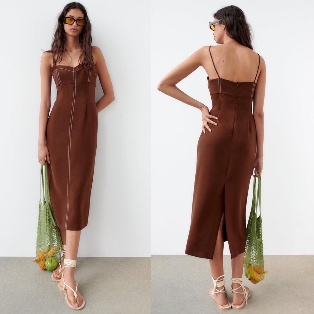 Brown Zara midi dress